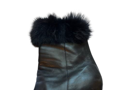 Vintage Lord & Taylor Black Leather Rabbit Fur Boots Avant Garde New Wave Rocker - Thumbnail 2