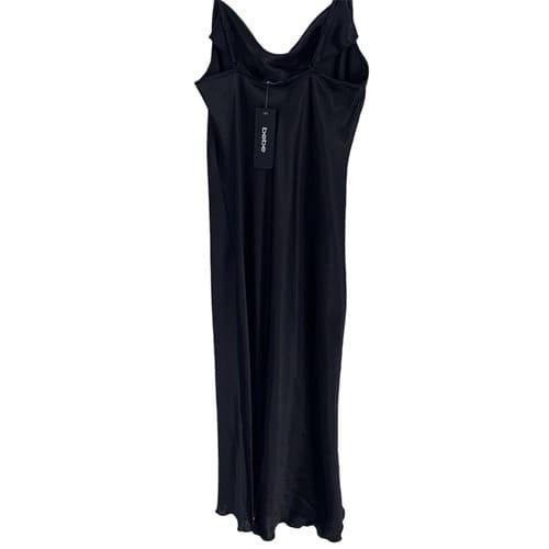 Bebe Black Slippery Satin Dress NWT M Draped Neck Sexy Gown Lingerie - Thumbnail 6