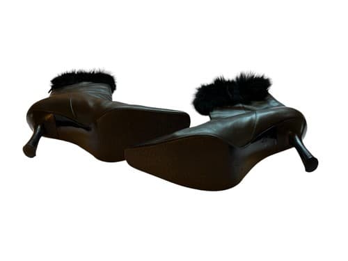 Vintage Lord & Taylor Black Leather Rabbit Fur Boots Avant Garde New Wave Rocker - Thumbnail 4