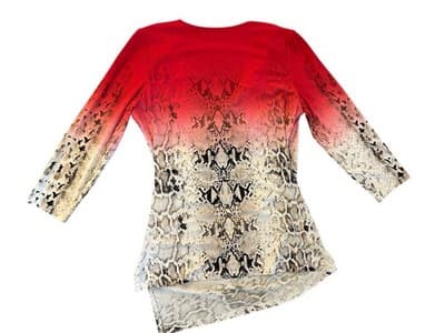 Y2K Calvin Klein Stretch Shirt Wrap Top Red Beige Asymmetrical Hem Python Print - Thumbnail 9