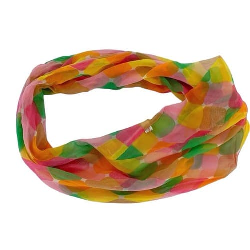 Vintage 1960’s Head Scarf Mod Neck Mod Orange Yellow Green Infinity Dayglo - Thumbnail 2