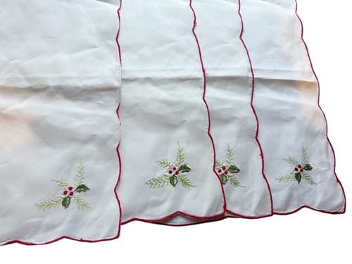 Christmas Vintage Linens Holly Leaf Berries Holiday Table Placemat Napkin 1960’s - Thumbnail 3