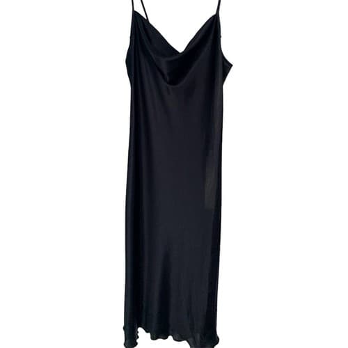 Bebe Black Slippery Satin Dress NWT M Draped Neck Sexy Gown Lingerie - Thumbnail 7