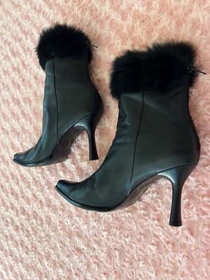Vintage Lord & Taylor Black Leather Rabbit Fur Boots Avant Garde New Wave Rocker - Thumbnail 10