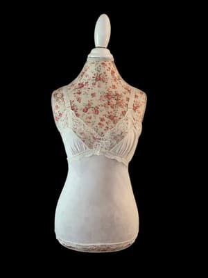 Vintage Cream Camisole Wide Scalloped Floral Lace Lingerie White Bust 32-34” - Thumbnail 2