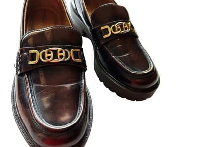 Size 8 Sam Edelman Brown Patent Loafer Chunky Lug Sole Women’s Grunge Shoes - Thumbnail 8
