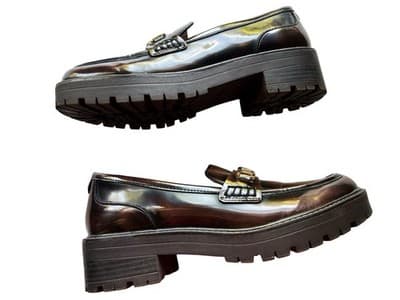 Size 8 Sam Edelman Brown Patent Loafer Chunky Lug Sole Women’s Grunge Shoes - Thumbnail 11