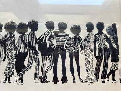 Vintage 1970s Ink Drawing Framed African American Bohemian Beauties Stamped 1972 - Thumbnail 6