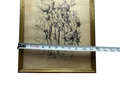 Vintage 1970’s Ink Drawing Framed African American Beauties Risqué Signed Nash - Thumbnail 9