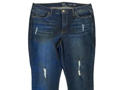 Size 16R Skinny Crown & Ivy Womens Blue Jeans Pants Stretchy Distressed Fringe - Thumbnail 2