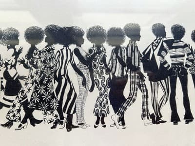Vintage 1970s Ink Drawing Framed African American Bohemian Beauties Stamped 1972 - Thumbnail 5