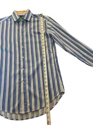 Robert Graham Blue/White Stripe Green Orange Metro Flip Cuff Shirt Size M - Thumbnail 13