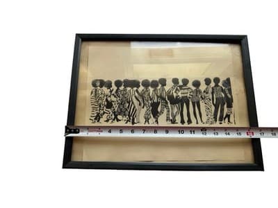 Vintage 1970s Ink Drawing Framed African American Bohemian Beauties Stamped 1972 - Thumbnail 2
