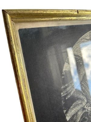 Vintage 1970s Ink Drawing Framed Bohemian African American Mother Father Baby - Thumbnail 2
