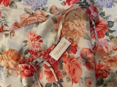 Vintage Barbizon Nighty Peach Floral Roses Shiny Glossy Satin Flowy Babydoll - Thumbnail 7