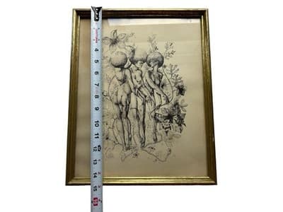 Vintage 1970’s Ink Drawing Framed African American Beauties Risqué Signed Nash - Thumbnail 10