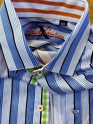 Robert Graham Blue/White Stripe Green Orange Metro Flip Cuff Shirt Size M - Thumbnail 6