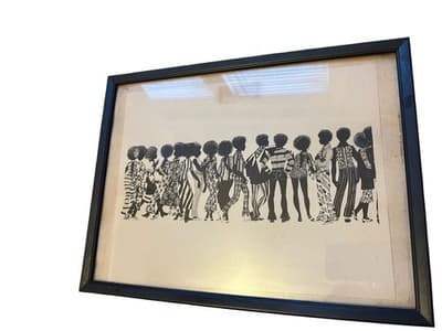 Vintage 1970s Ink Drawing Framed African American Bohemian Beauties Stamped 1972 - Thumbnail 12