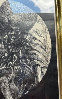 Vintage 1970s Ink Drawing Framed Bohemian African American Mother Father Baby - Thumbnail 10