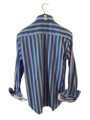 Robert Graham Blue/White Stripe Green Orange Metro Flip Cuff Shirt Size M - Thumbnail 9