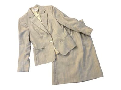 Vintage 1980’s Womens Suit Two Piece Pinstriped Jacket & Skirt Set Peach Blue - Thumbnail 19