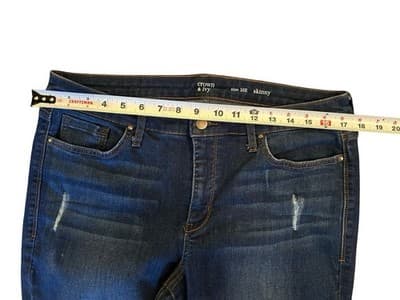 Size 16R Skinny Crown & Ivy Womens Blue Jeans Pants Stretchy Distressed Fringe - Thumbnail 7