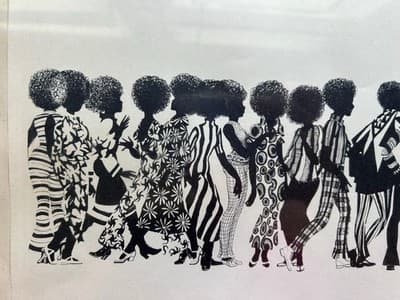 Vintage 1970s Ink Drawing Framed African American Bohemian Beauties Stamped 1972 - Thumbnail 7