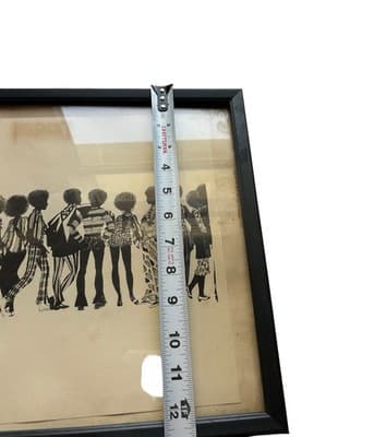 Vintage 1970s Ink Drawing Framed African American Bohemian Beauties Stamped 1972 - Thumbnail 3