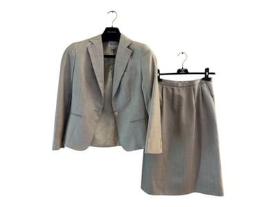 Vintage 1980’s Womens Suit Two Piece Pinstriped Jacket & Skirt Set Peach Blue - Thumbnail 5