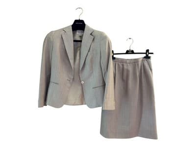 Vintage 1980’s Womens Suit Two Piece Pinstriped Jacket & Skirt Set Peach Blue - Thumbnail 7