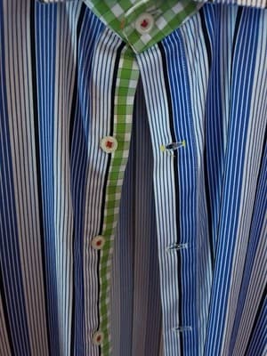Robert Graham Blue/White Stripe Green Orange Metro Flip Cuff Shirt Size M - Thumbnail 3