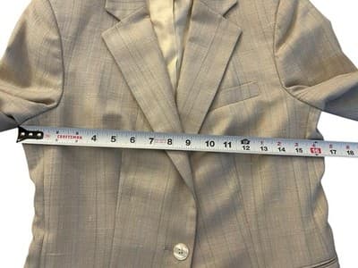 Vintage 1980’s Womens Suit Two Piece Pinstriped Jacket & Skirt Set Peach Blue - Thumbnail 4