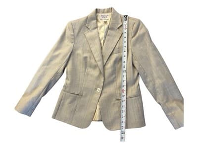 Vintage 1980’s Womens Suit Two Piece Pinstriped Jacket & Skirt Set Peach Blue - Thumbnail 13