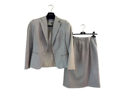 Vintage 1980’s Womens Suit Two Piece Pinstriped Jacket & Skirt Set Peach Blue - Thumbnail 3