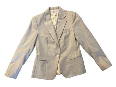 Vintage 1980’s Womens Suit Two Piece Pinstriped Jacket & Skirt Set Peach Blue - Thumbnail 15