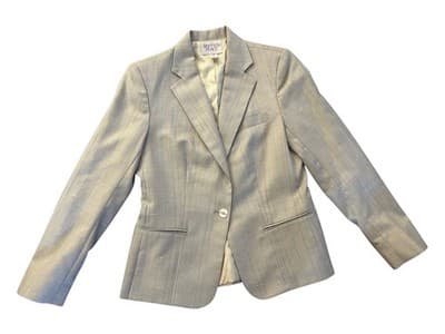 Vintage 1980’s Womens Suit Two Piece Pinstriped Jacket & Skirt Set Peach Blue - Thumbnail 14