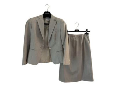 Vintage 1980’s Womens Suit Two Piece Pinstriped Jacket & Skirt Set Peach Blue - Thumbnail 8