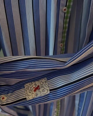 Robert Graham Blue/White Stripe Green Orange Metro Flip Cuff Shirt Size M - Thumbnail 4