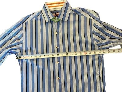 Robert Graham Blue/White Stripe Green Orange Metro Flip Cuff Shirt Size M - Thumbnail 11