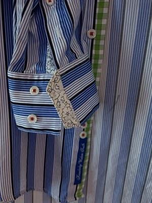 Robert Graham Blue/White Stripe Green Orange Metro Flip Cuff Shirt Size M - Thumbnail 2