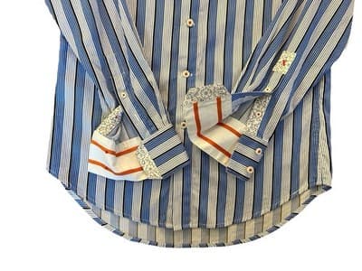 Robert Graham Blue/White Stripe Green Orange Metro Flip Cuff Shirt Size M - Thumbnail 15