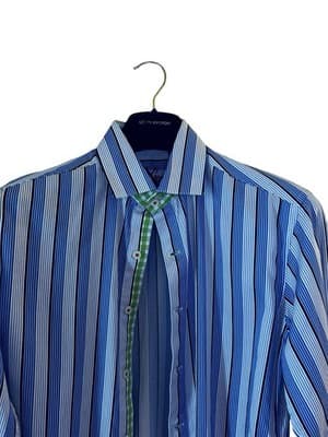 Robert Graham Blue/White Stripe Green Orange Metro Flip Cuff Shirt Size M - Thumbnail 10