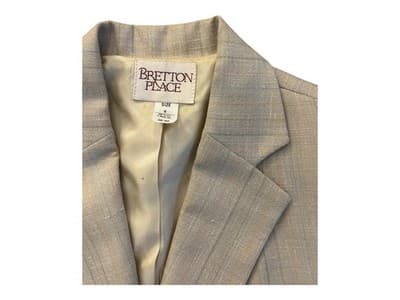 Vintage 1980’s Womens Suit Two Piece Pinstriped Jacket & Skirt Set Peach Blue - Thumbnail 12