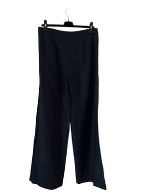 Size 8 Badgley Mischka Wide Leg Pants Navy Blue 100% Linen Women's Current Trend - Thumbnail 3