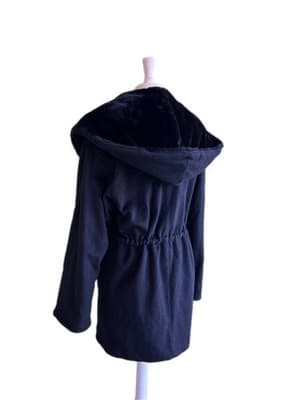 Vintage Union Label Faux Fur/Velvety Huge Hood Wool Fairycore Slouch Coat Med - Thumbnail 2