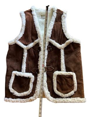 Vtg Suede Leather Faux Sheepskin Unisex Renaissance Vest Coat Men Women Festival - Thumbnail 5