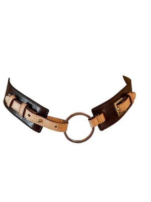 Gorgeous Dark Brown Silver Leather Belt Old Money Y2K Modern Boho Chain Circle S - Thumbnail 2