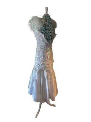 Vintage 1980’s White Sequin FEATHER Sparkle Dress Prom Formal Party Union Label - Thumbnail 13