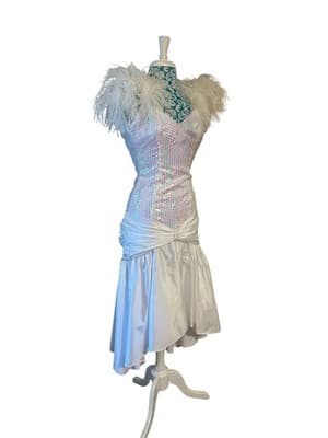 Vintage 1980’s White Sequin FEATHER Sparkle Dress Prom Formal Party Union Label - Thumbnail 2