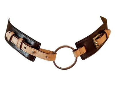 Gorgeous Dark Brown Silver Leather Belt Old Money Y2K Modern Boho Chain Circle S - Thumbnail 4